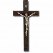 8 inch Dark Wood Cross With Antique Silver Plated Corpus
