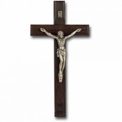 8 inch Dark Wood Cross With Antique Silver Plated Corpus - 846218032354 - 2078-08