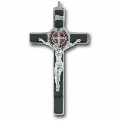 8 inch Enameled Saint Benedict Cross with Antique Silver Corpus - 846218025592 - 2162