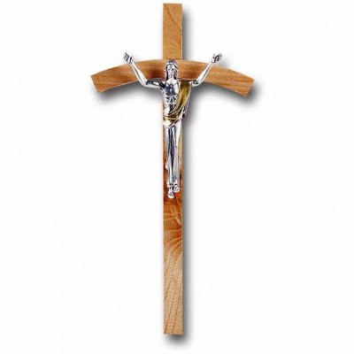 8 inch Oak Cross With Antique Silver Corpus (Giglio) Figure - 846218025912 - 30A-8O3