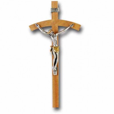 8 inch Oak Crucifix With Silver (Giglio) Corpus with Gold Highlights - 846218023963 - 32A-8O3