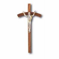 8 inch Walnut Cross With Antique Silver (Giglio) Figure