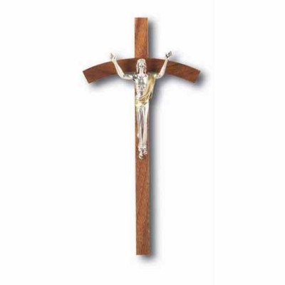 8 inch Walnut Cross With Antique Silver (Giglio) Figure - 846218025561 - 30A-8W3