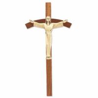 8 inch Walnut Cross With Antiqued Gold Risen Christ Corpus