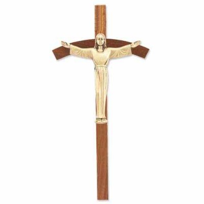 8 inch Walnut Cross With Antiqued Gold Risen Christ Corpus - 846218070967 - 31M-8W3