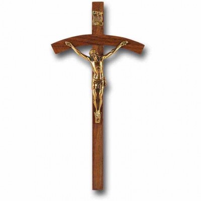 8 inch Walnut Cross With Museum Gold Corpus - 846218023901 - 11M-8W3