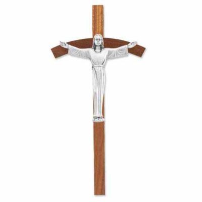 8 inch Walnut Cross With Pewter Risen Christ Corpus - 846218070967 - 31P-8W3