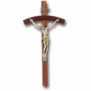 8 inch Walnut Cross With Silver (Giglio) Corpus with Gold Highlights