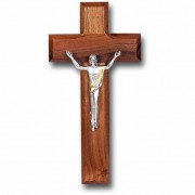 8 inch Walnut Cross With Silver (Giglio) Figure