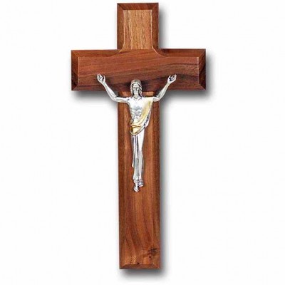 8 inch Walnut Cross With Silver (Giglio) Figure - 846218028340 - 30A-8W1