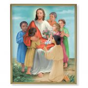 Christ With Children 8x10 inch Gold Framed Everlasting Plaque