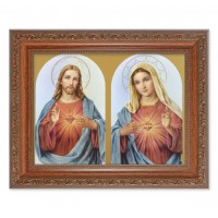 The Sacred Hearts In An Ornate MahoganyFrame w/Beaded Lip 2Pack