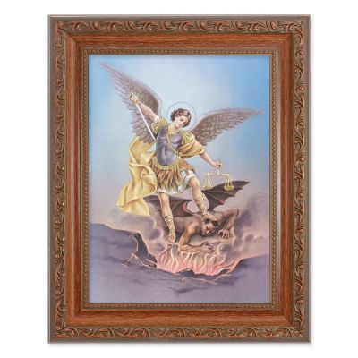 Saint Michael In An Ornate MahoganyFrame w/Beaded Lip 2Pk -  - 861-330