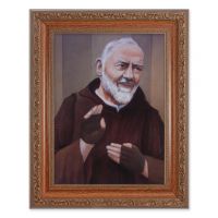 Saint Pio In An Ornate MahoganyFrame w/Beaded Lip