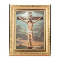Crucifixion - Detailed Scroll Carvings Gold Frame -