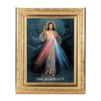 Spanish Divine Mercy - Detailed Scroll Carvings Gold Frame -
