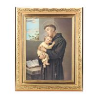 Saint Anthony - Detailed Scroll Carvings Gold Frame -