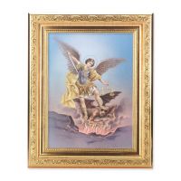 Saint Michael - Detailed Scroll Carvings Gold Frame -