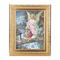 Guardian Angel - Detailed Scroll Carvings Gold Frame -