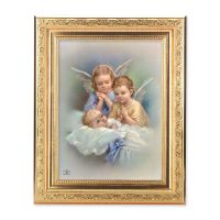 Guardian Angels - Detailed Scroll Carvings Gold Frame -