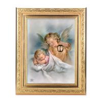 Angel With Lantern - Detailed Scroll Carvings Gold Frame -