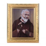 Saint Pio In A Fine Detailed Scroll Carvings Antique Gold Frame -
