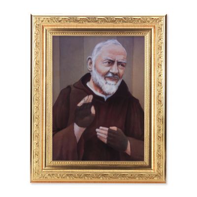 Saint Pio In A Fine Detailed Scroll Carvings Antique Gold Frame - 2Pk -  - 862-522