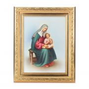 Saint Anne In A Fine Detailed Scroll Carvings Antique Gold Frame -