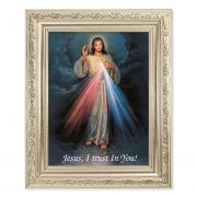 Divine Mercy - Detailed Scroll Carvings Silver Frame -