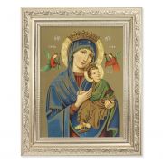 Our Lady Of Perpetual Help Detailed Scroll Carvings Silver Frame