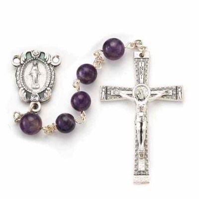 8mm Amethyst Genuine Round Stone Bead Rosary - 846218074309 - 1108AM