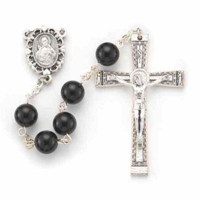 8mm Onyx Genuine Round Stone Bead Rosary - 846218074347 - 1108OX