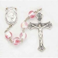8mm Pink Venetian Glass Encased Rose Bead Rosary