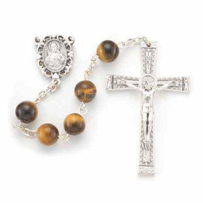 8mm Tiger Eye Genuine Round Stone Bead Rosary -  - 1108TE