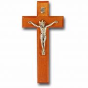 9 inch Natural Cherry Cross With Antique Silver Plated Corpus