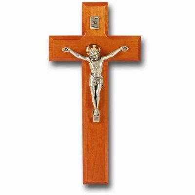 9 inch Natural Cherry Cross With Antique Silver Plated Corpus - 846218024052 - 42A-9C1