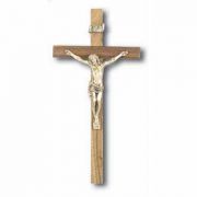 9 inch Walnut Cross w/Museum Gold Plated Christ Figure
