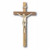 9 inch Walnut Cross w/Museum Gold Plated Christ Figure