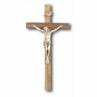 9 inch Walnut Cross w/Museum Gold Plated Christ Figure - 846218036246 - 47M-9W2