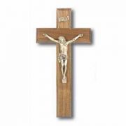 9 inch Walnut Cross with Museum Gold Plated Christ Figure