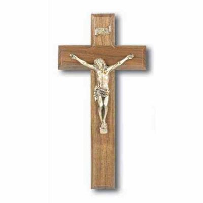 9 inch Walnut Cross with Museum Gold Plated Christ Figure - 846218036239 - 47M-9W1