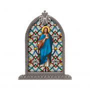 Good Shepherd Textured Italian Art Glass In Arched Frame