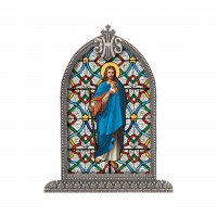 Good Shepherd Textured Italian Art Glass In Arched Frame