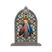 Divine Mercy Textured Italian Art Glass In Arched Frame