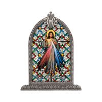 Divine Mercy Textured Italian Art Glass In Arched Frame