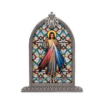 Divine Mercy Textured Italian Art Glass In Arched Frame - 846218056015 - SG830-123