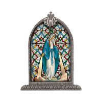 Our Lady Of Grace Textured Italian Art Glass In Arched Frame