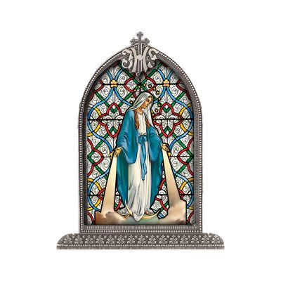 Our Lady Of Grace Textured Italian Art Glass In Arched Frame - 846218056039 - SG830-200