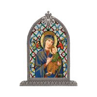 Our Lady Of Perpetual Help Textured Italian Art Glass In Arched Frame