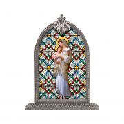 Our Lady Of Divine Innocence Italian Art Glass In Arched Frame